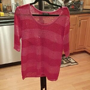 Roz & Ali Sparkling Red Scoop Neck Sweater